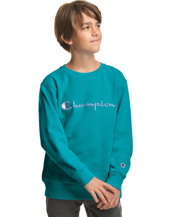 Champion Fleece Crew Embroidered Logo Erkek Çocuk Sweatshirt Turkuaz ( BEHFUO148 )